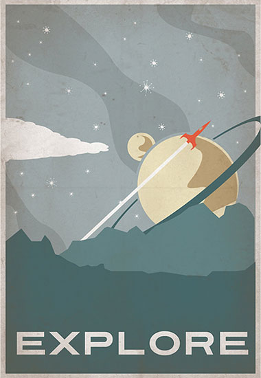 Explore Retrofutre Space Rocket Poster