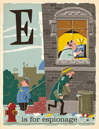 E is for Espionage - 1950s illustrations